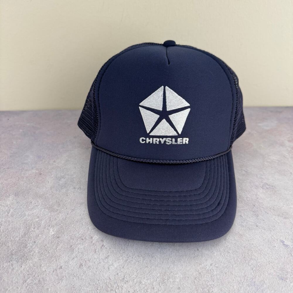 Vintage Chrysler Trucker Snapback Mesh Hat Nissun Navy Blue Read